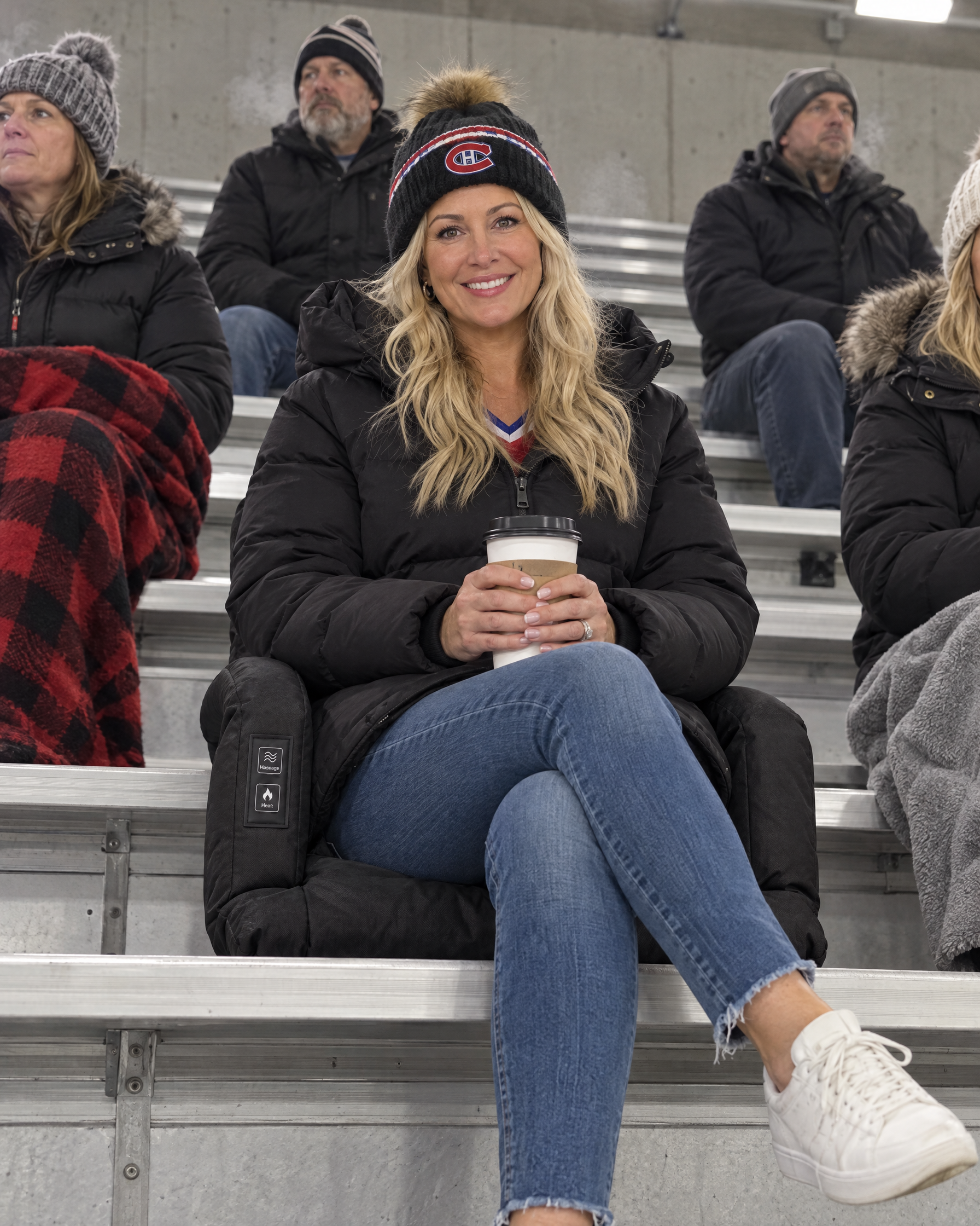 SitWarm seat on cold arena bleachers