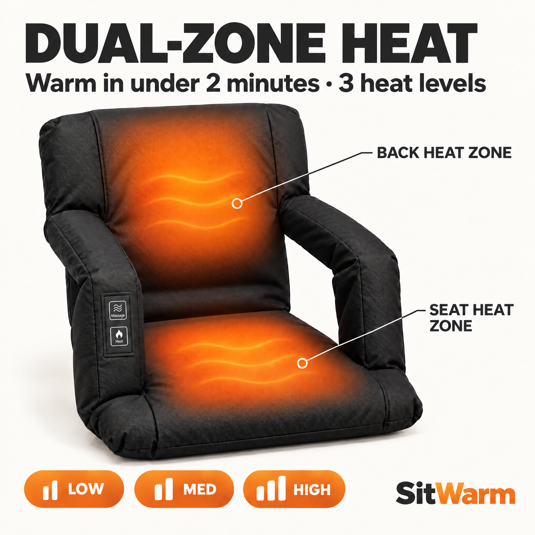 Dual-zone heat, back and seat, three levels